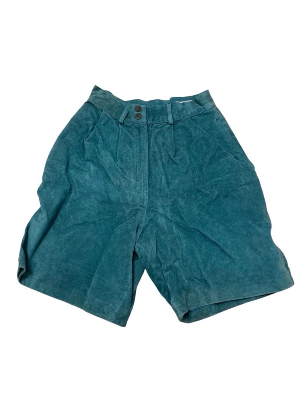 Vintage 80’s David Hollis 100% Suede Teal Pleated Shorts Bareback Boho Womens 8